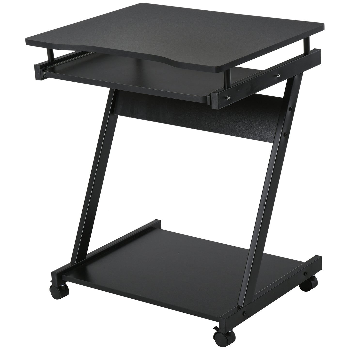 HOMCOM Schreibtisch Computertisch Z-Form mit 4 Rollen, stabil & platzsparend, mit Tastaturablage, 60 x 48 x 73 cm, Schwarz aus Spanplatte & Metall   Aosom.de