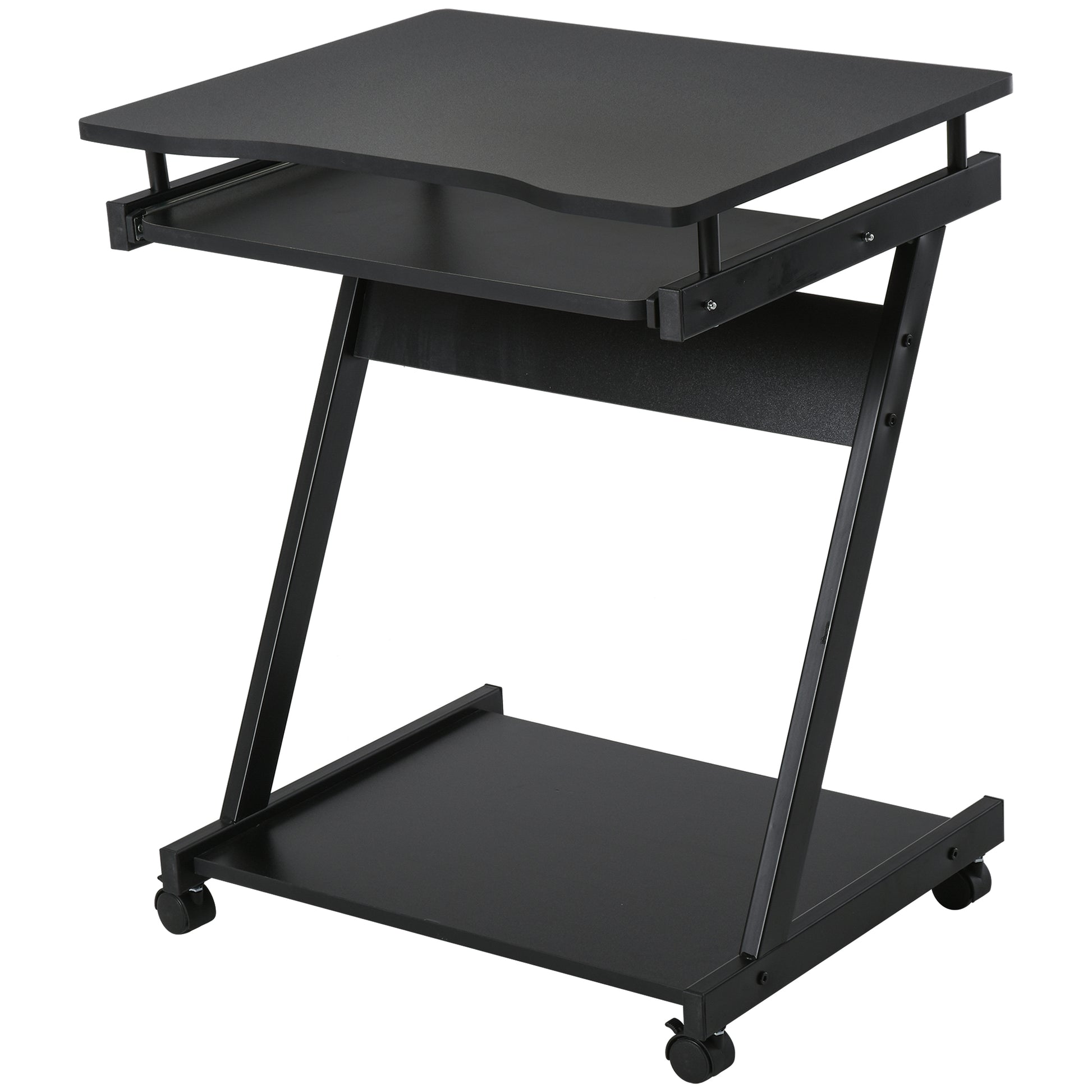 HOMCOM Schreibtisch Computertisch Z-Form mit 4 Rollen, stabil & platzsparend, mit Tastaturablage, 60 x 48 x 73 cm, Schwarz aus Spanplatte & Metall   Aosom.de