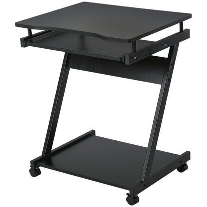 HOMCOM Schreibtisch Computertisch Z-Form mit 4 Rollen, stabil & platzsparend, mit Tastaturablage, 60 x 48 x 73 cm, Schwarz aus Spanplatte & Metall   Aosom.de
