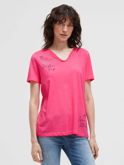 SOCCX Henley-Shirt im Used Look mit Artworks - rosy neon
