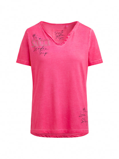 SOCCX Henley-Shirt im Used Look mit Artworks - rosy neon