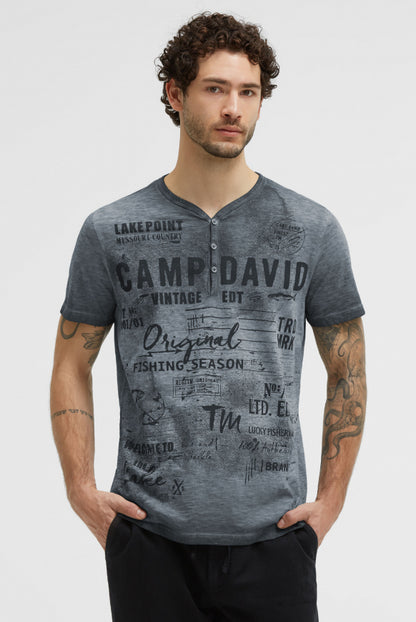 CAMP DAVID Henley-Shirt Oil Dyed mit Frontprint - black