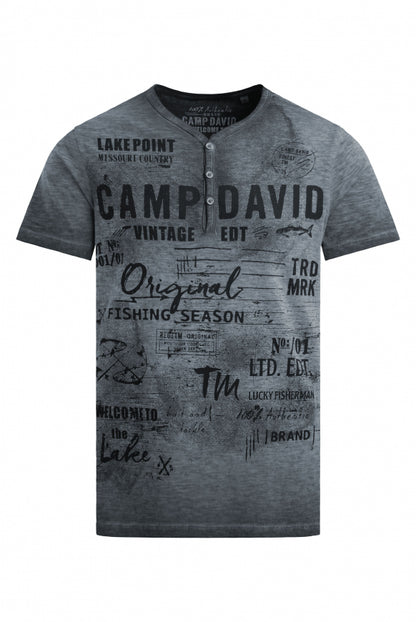 CAMP DAVID Henley-Shirt Oil Dyed mit Frontprint - black