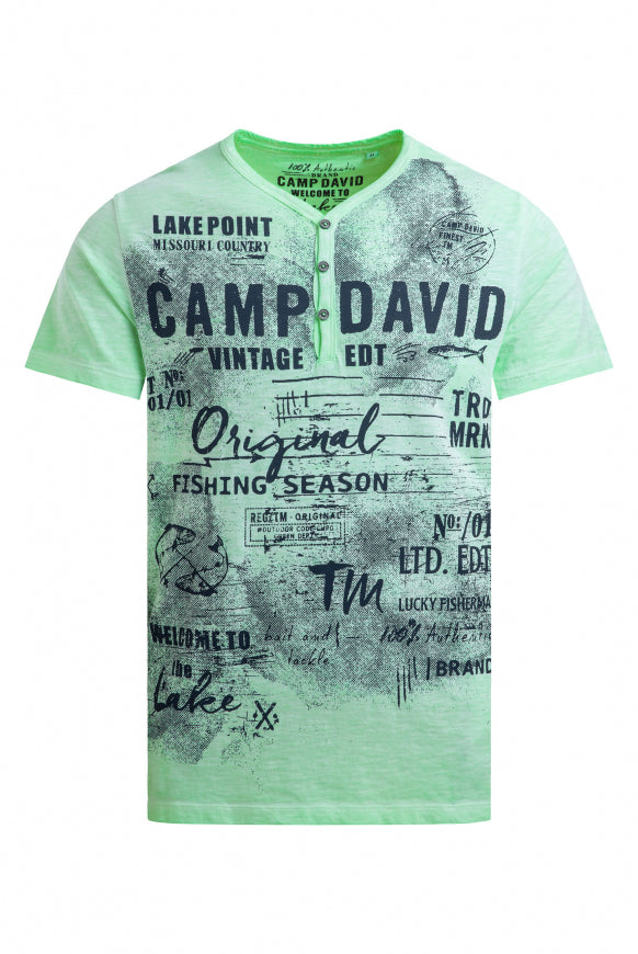 CAMP DAVID Henley-Shirt Oil Dyed mit Frontprint - neon green