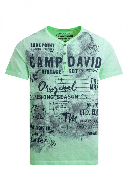 CAMP DAVID Henley-Shirt Oil Dyed mit Frontprint - neon green
