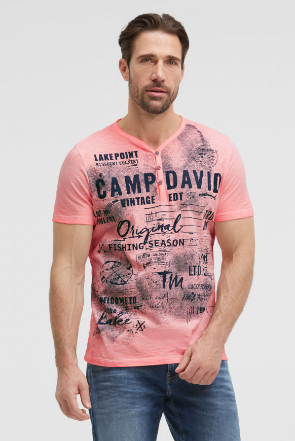 CAMP DAVID Henley-Shirt Oil Dyed mit Frontprint - neon flame