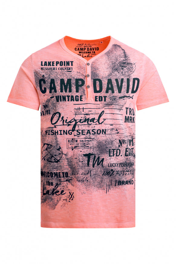 CAMP DAVID Henley-Shirt Oil Dyed mit Frontprint - neon flame