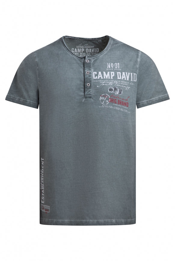 CAMP DAVID Henley-Shirt Oil Dyed mit Label Prints - green shadow