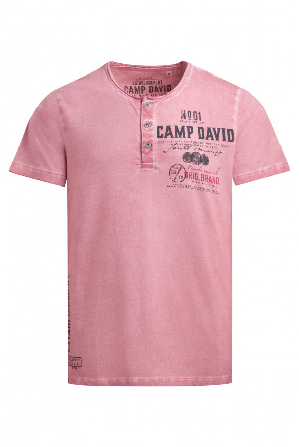 CAMP DAVID Henley-Shirt Oil Dyed mit Label Prints - beachy red