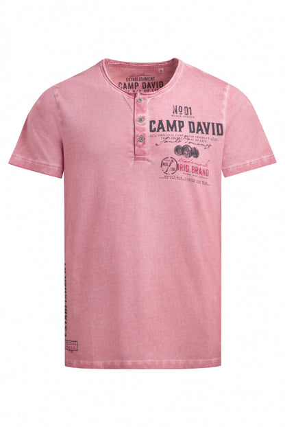 CAMP DAVID Henley-Shirt Oil Dyed mit Label Prints - beachy red