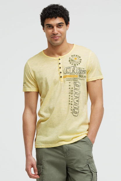 CAMP DAVID Henley-T-Shirt mit Print und Stickereien - lemon juice