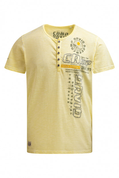 CAMP DAVID Henley-T-Shirt mit Print und Stickereien - lemon juice