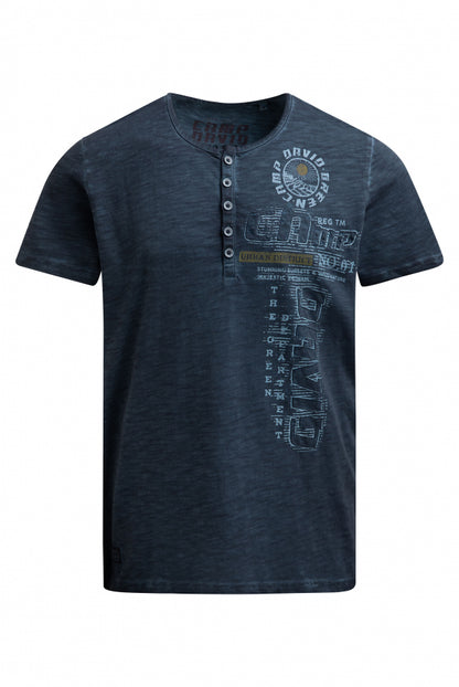 CAMP DAVID Henley-T-Shirt mit Print und Stickereien - faded navy