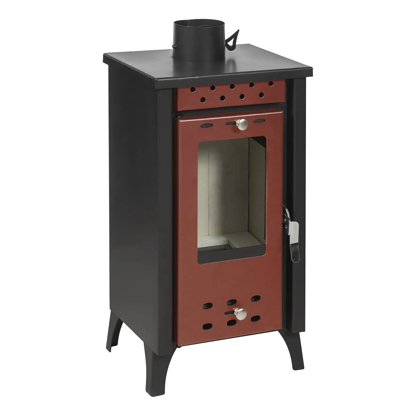 Holzofen schmal mit 7,7 kW, bis zu 85m² Wohnfläche, 120mm Abgasrohr - rot