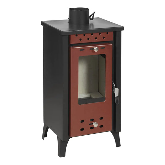 Holzofen schmal mit 7,7 kW, bis zu 85m² Wohnfläche, 120mm Abgasrohr - rot