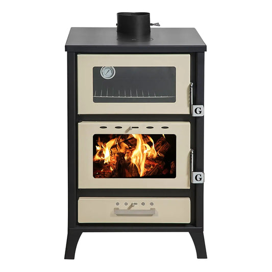 Holzofen mit Pizzafach / Backfach mit 22 kW, bis zu 200m² Wohnfläche - Beige