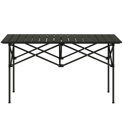 Outsunny Campingtisch Klapptisch mit Aufrollbare Tischplatte X-Rahmen Gartentisch aus Aluminium leicht 2 Personen Beistelltisch Falttisch für Garten Balkon Camping 95 x 55cm Schwarz   Aosom