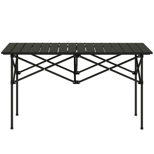 Outsunny Campingtisch Klapptisch mit Aufrollbare Tischplatte X-Rahmen Gartentisch aus Aluminium leicht 2 Personen Beistelltisch Falttisch für Garten Balkon Camping 95 x 55cm Schwarz   Aosom