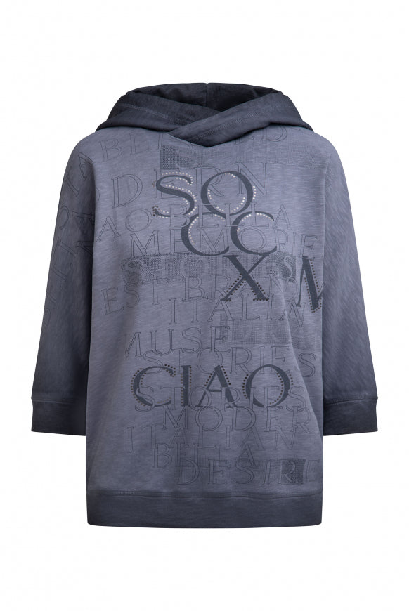 SOCCX Hoodie mit 3/4-Arm und Wording Prints - blue grey