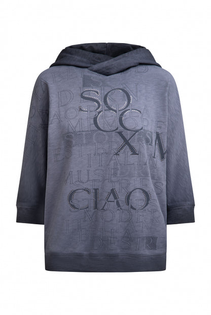 SOCCX Hoodie mit 3/4-Arm und Wording Prints - blue grey