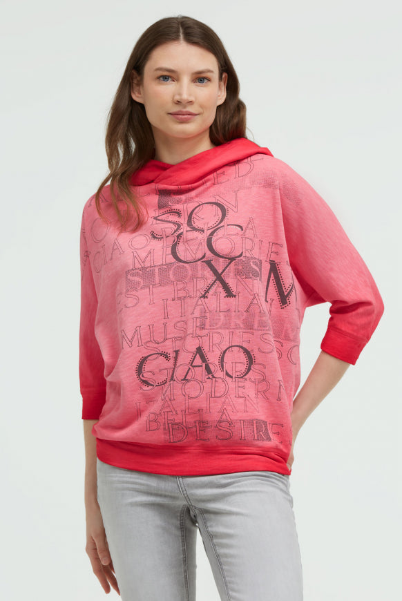 SOCCX Hoodie mit 3/4-Arm und Wording Prints - red orange