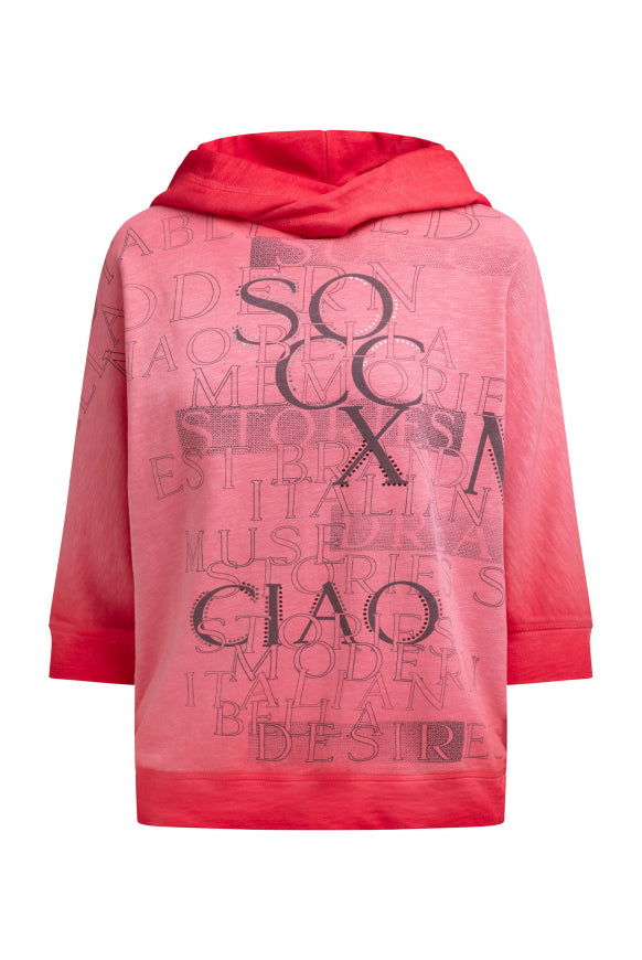 SOCCX Hoodie mit 3/4-Arm und Wording Prints - red orange