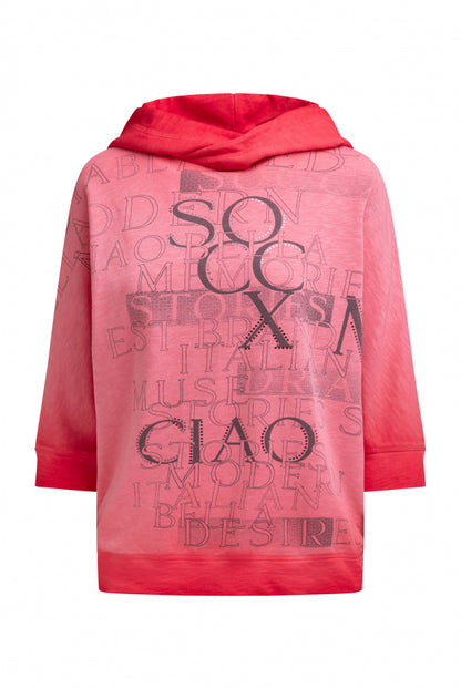 SOCCX Hoodie mit 3/4-Arm und Wording Prints - red orange