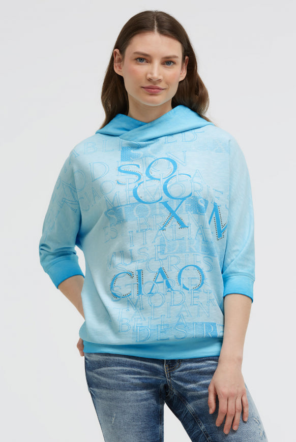 SOCCX Hoodie mit 3/4-Arm und Wording Prints - summer aqua