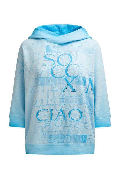 SOCCX Hoodie mit 3/4-Arm und Wording Prints - summer aqua