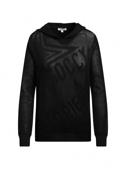 SOCCX Hoodie mit Mesh-Struktur und Intarsia-Design - black