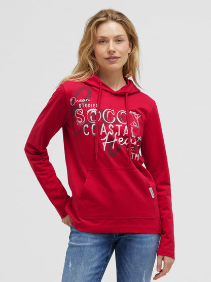 SOCCX Hoodie mit Pailletten-Artwork und Kängurutasche - clear red
