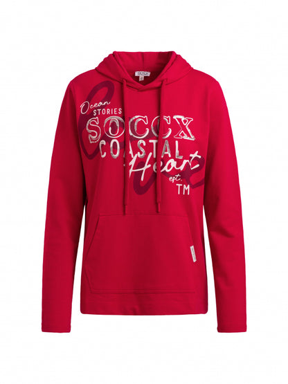 SOCCX Hoodie mit Pailletten-Artwork und Kängurutasche - clear red