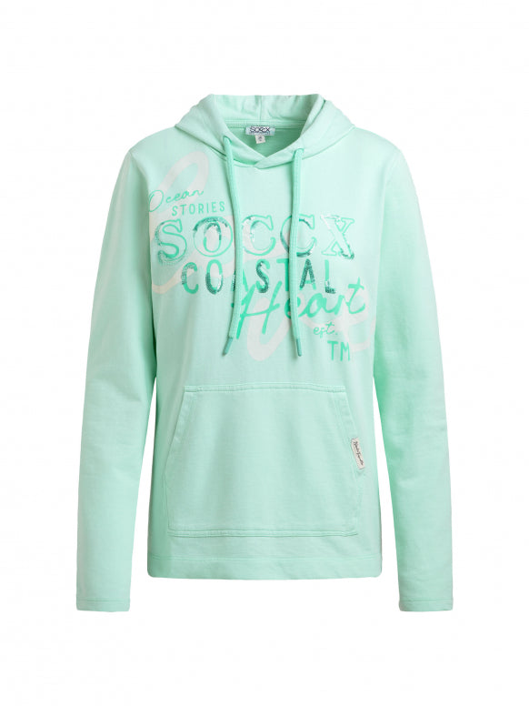 SOCCX Hoodie mit Pailletten-Artwork und Kängurutasche - ocean mint