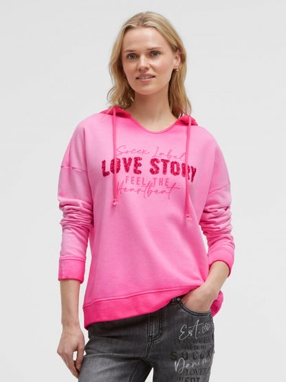 SOCCX Hoodie Oil Dyed mit Pailletten-Wording - rosy neon