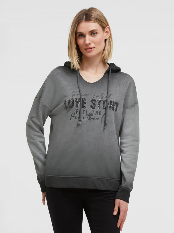 SOCCX Hoodie Oil Dyed mit Pailletten-Wording - black
