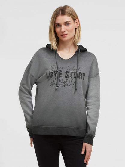SOCCX Hoodie Oil Dyed mit Pailletten-Wording - black