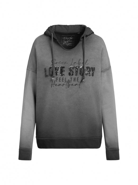 SOCCX Hoodie Oil Dyed mit Pailletten-Wording - black