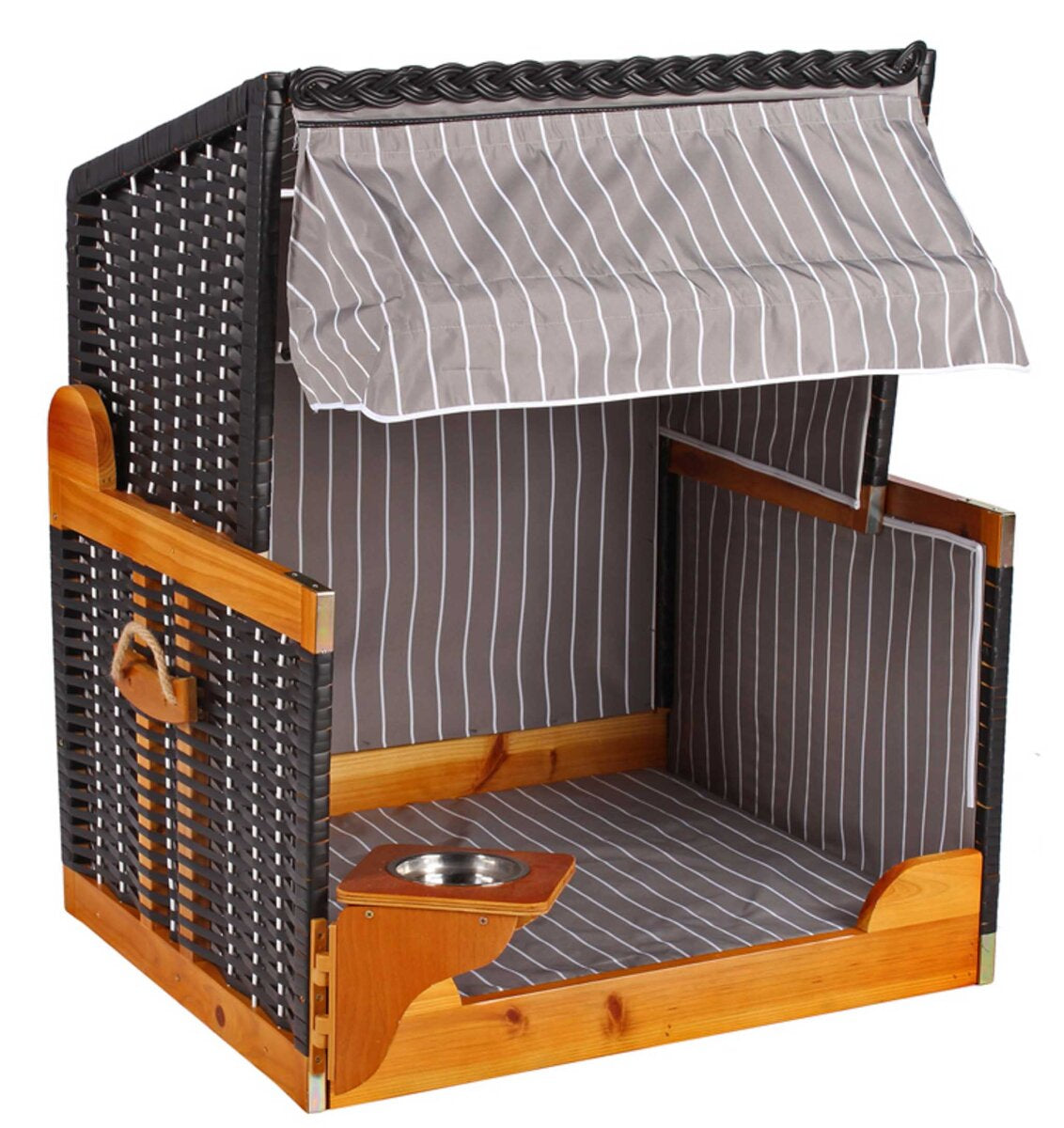 Hundestrandkorb Wacholder PE Schwarz Dessin Grau Gestreift