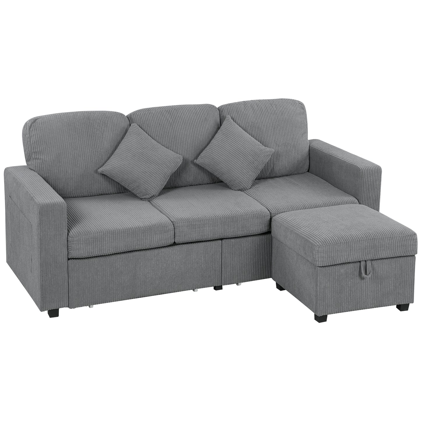 HOMCOM Ecksofa 3-Sitzer Modulares Ecksofa aus Ripp-Velours 196x139x85 cm mit Aufbewahrungshocker Abnehmbaren Kissen, Umkehrbares L-Form Sofa für Wohnzimmer, Hellgrau   Aosom