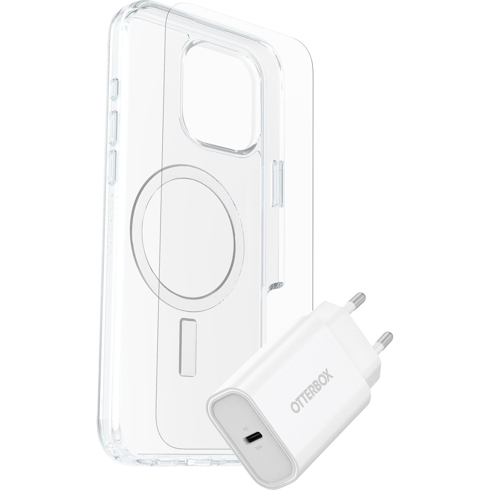 OtterBox KIT Apple iPhone 16 Pro Max (Symmetry Clear MagSafe / Premium Glass / EU USB-C Wall Charger 30W - white)