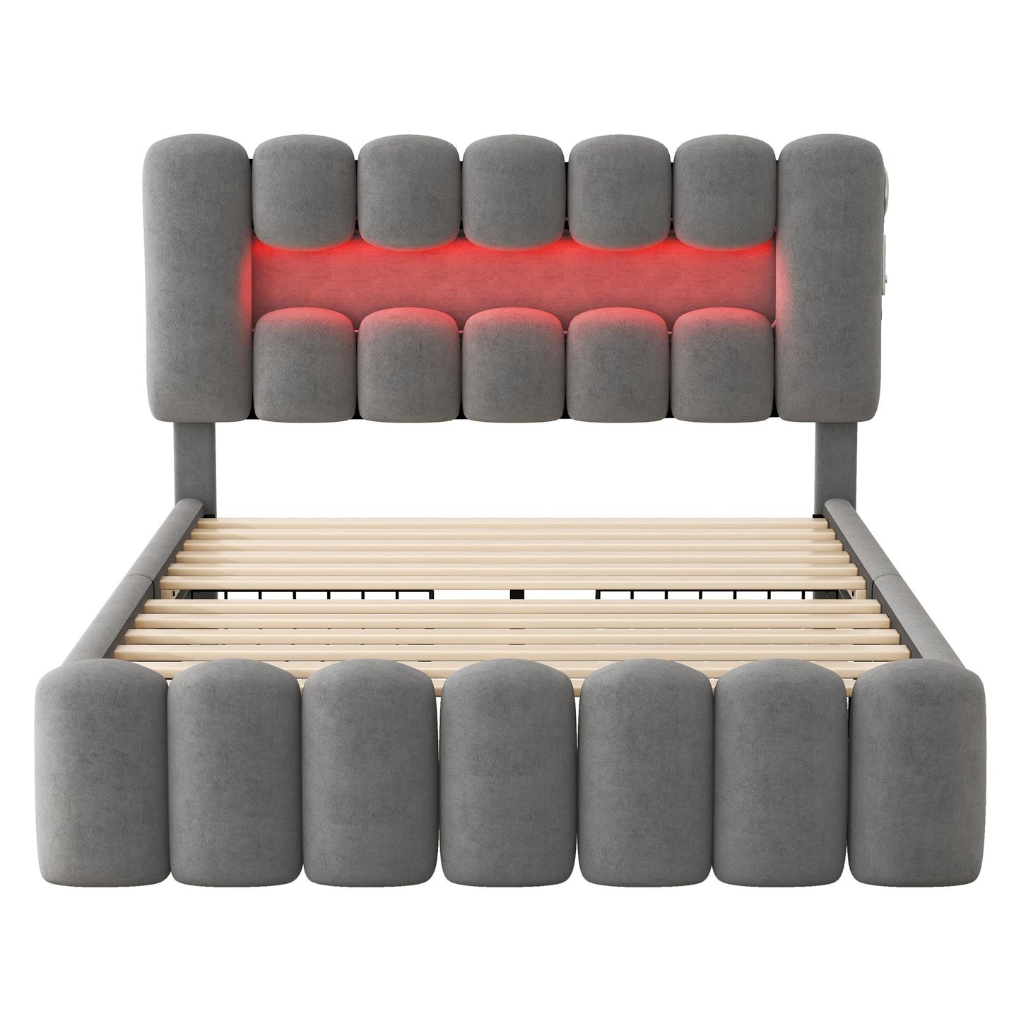 Doppelbett, Polsterbett 160x200 cm, moderner Samtoptik komfortabel mit 4 Schubladen, LED-Lichtleiste, Grau, Flexibel einstellbares Kopfteil   Aosom.de