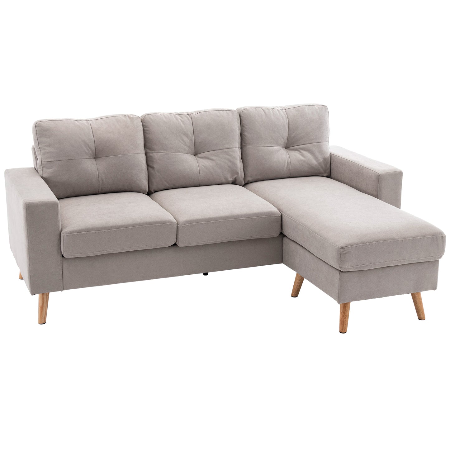 HOMCOM Ecksofa Eckcouch in L-Form, Eckgarnitur, Couchgarnitur mit Chaiselongue für 3 Personen, Stoffsofa für Wohnzimmer, Hellgrau  Aosom