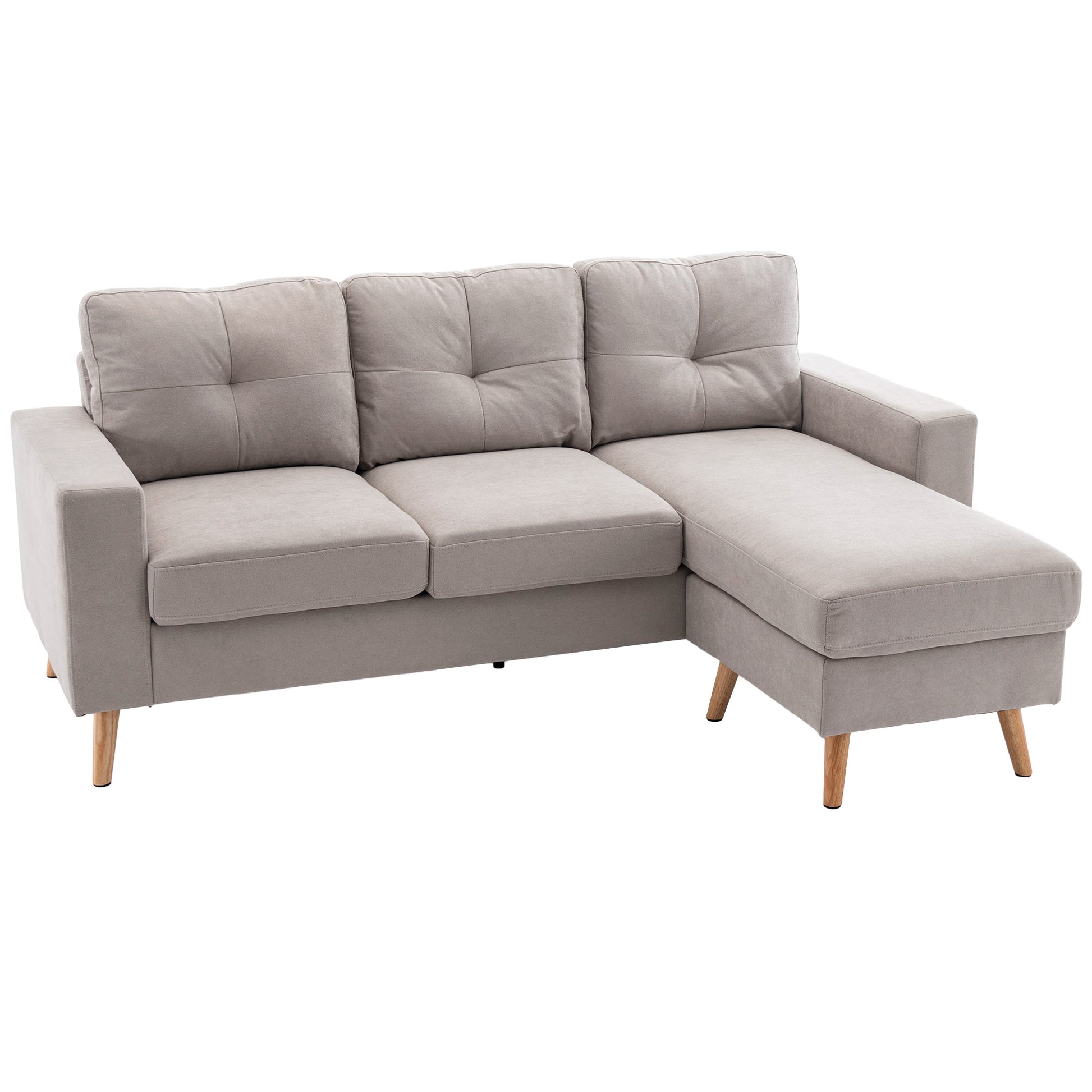 HOMCOM Ecksofa Eckcouch in L-Form, Eckgarnitur, Couchgarnitur mit Chaiselongue für 3 Personen, Stoffsofa für Wohnzimmer, Hellgrau  Aosom