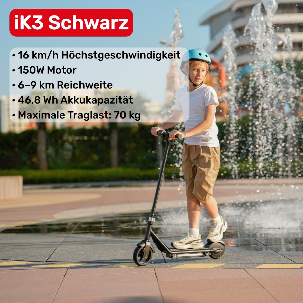 iScooter iK1S/iK3 Kinder E-Scooter mit höhenverstellbarem Lenker - iK3 Schwarz