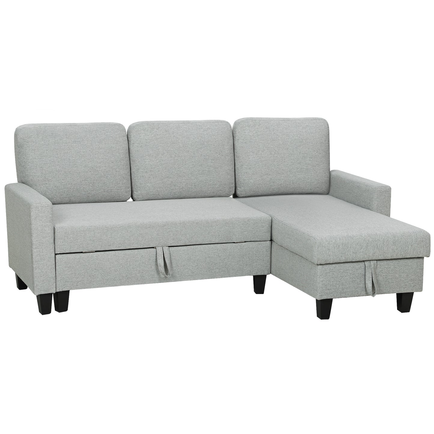 HOMCOM Eck-Schlafsofa wendbar, 3-Sitzer 197 cm, Ottomane mit Stauraum, abnehmbare Kissen, Stoff in Leinenoptik, modernes Sofa für Wohnzimmer, Büro, Apartment, Hellgrau   Aosom