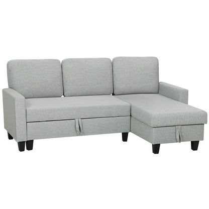 HOMCOM Eck-Schlafsofa wendbar, 3-Sitzer 197 cm, Ottomane mit Stauraum, abnehmbare Kissen, Stoff in Leinenoptik, modernes Sofa für Wohnzimmer, Büro, Apartment, Hellgrau   Aosom
