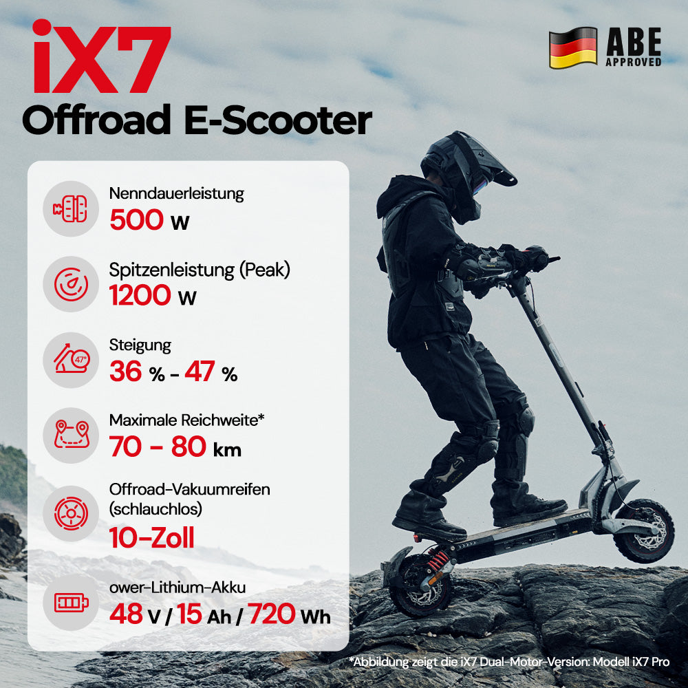 iScooter T4 Klappbarer Offroad-E-Scooter mit ABE/eKFV Straßenzulassung - iX7 [Heckantrieb 1200W]