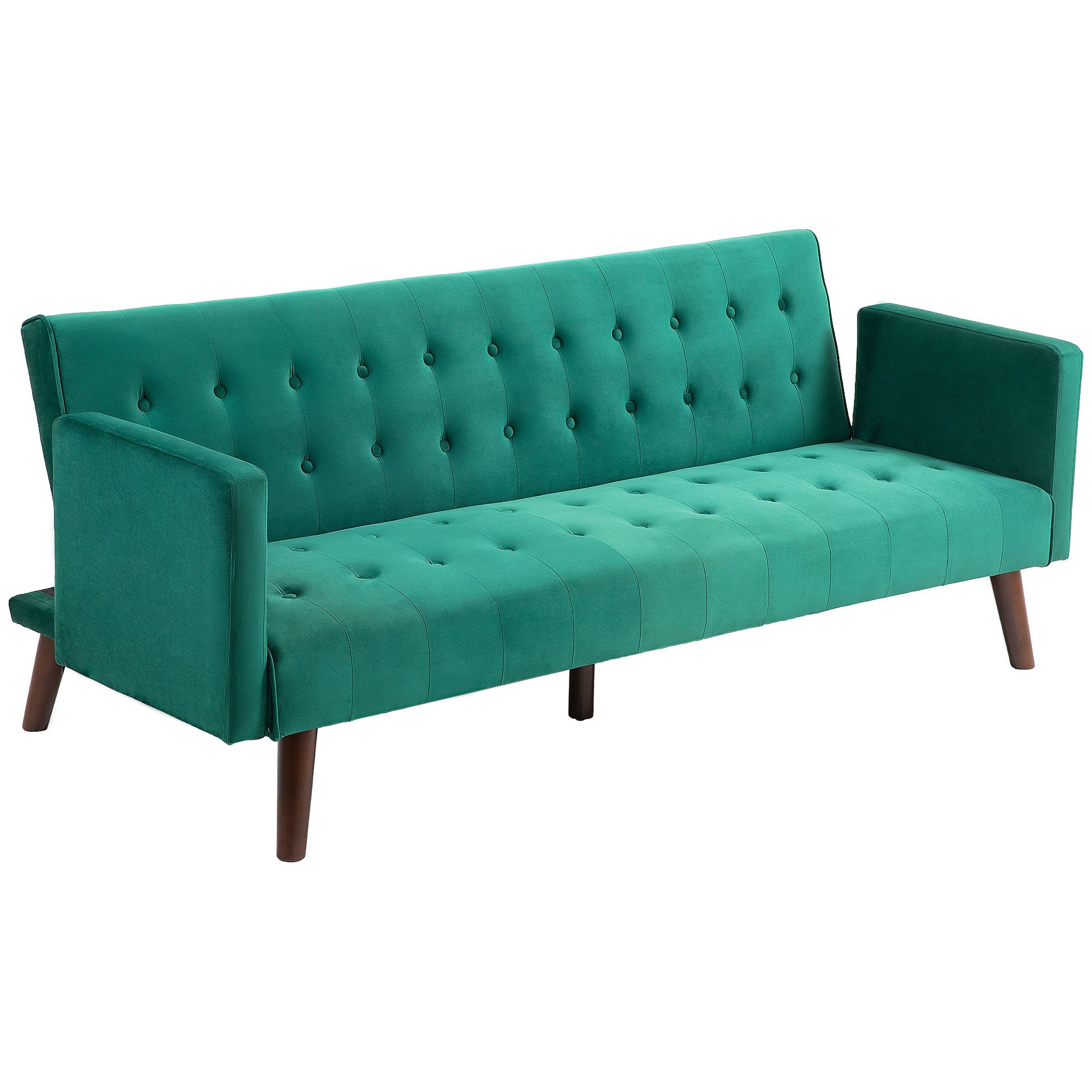 HOMCOM Schlafsofa 3-Sitzer Schlafcouch Klick-Klack Schlafsofa mit Samtbezug und 3-fach verstellbarer Rückenlehne, Holzfüße für Wohnzimmer, Gästezimmer, Grün   Aosom