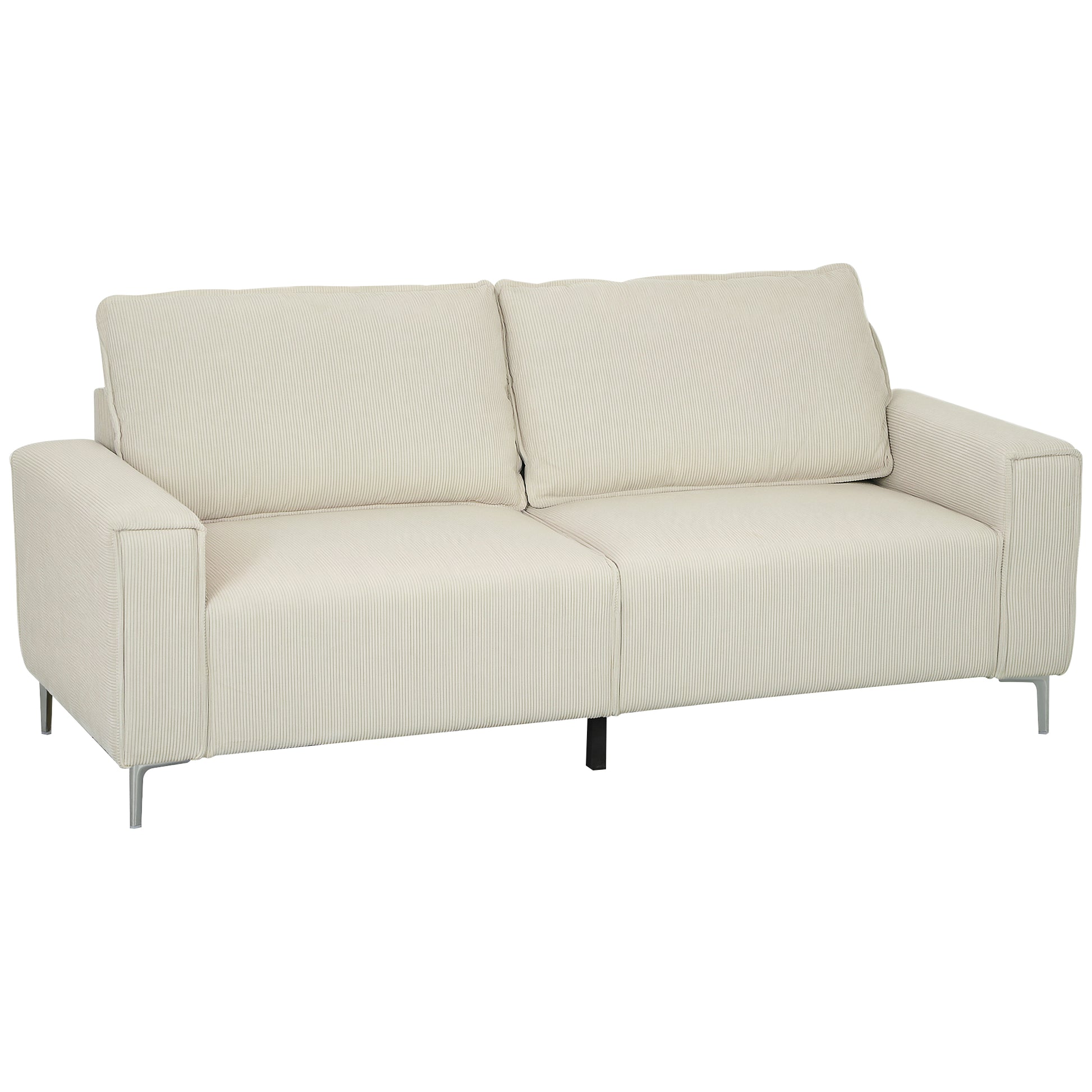 HOMCOM 3-Sitzer Sofa, Couch mit Armlehnen, Rückenkissen, Wohnzimmersofa mit  Cordbezug, Federkern, Dick Gepolstert Polstersofa für Wohnzimmer, Schlafzimmer 193 x 77 x 80 cm, Cremeweiß   Aosom