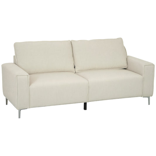 HOMCOM 3-Sitzer Sofa, Couch mit Armlehnen, Rückenkissen, Wohnzimmersofa mit  Cordbezug, Federkern, Dick Gepolstert Polstersofa für Wohnzimmer, Schlafzimmer 193 x 77 x 80 cm, Cremeweiß   Aosom